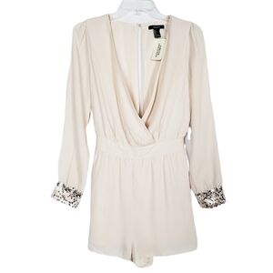 FOREVER 21 Sequined Cuffed Chiffon Romper long sleeve